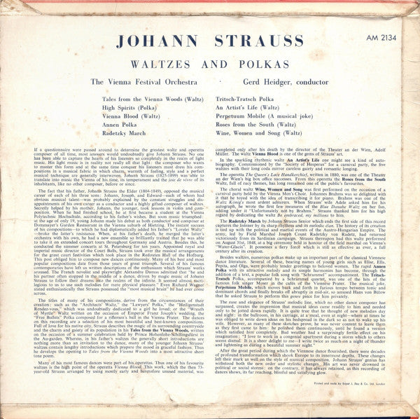 Johann Strauss Jr., Wiener Festspielorchester, Gerd Heidger : Waltzes And Polkas (LP)
