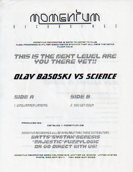 Olav Basoski Vs Science : Wind Jammer Landing / You Get Down (12", W/Lbl)