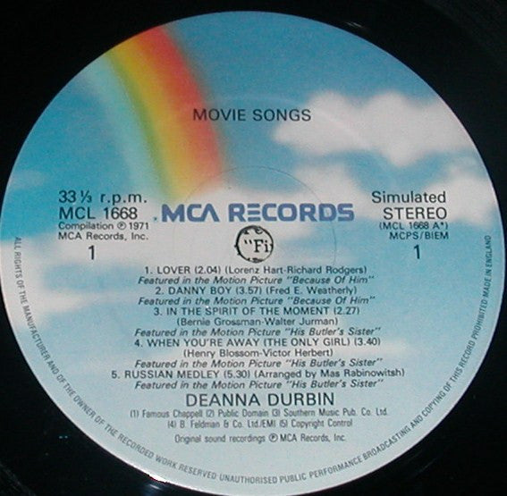 Deanna Durbin : Movie Songs (LP, RE, Sim)