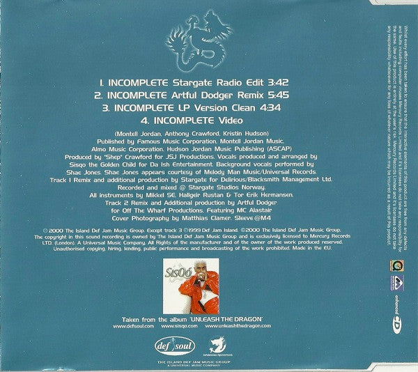 Sisqo : Incomplete (CD, Single, Enh)