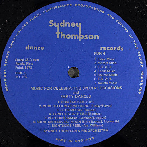 Sydney Thompson : Music For Celebrating Special Occasions And Party Dances (LP)