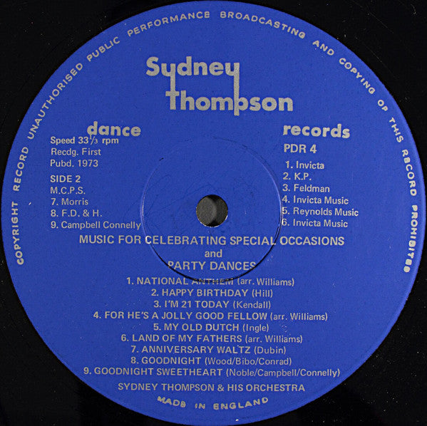 Sydney Thompson : Music For Celebrating Special Occasions And Party Dances (LP)