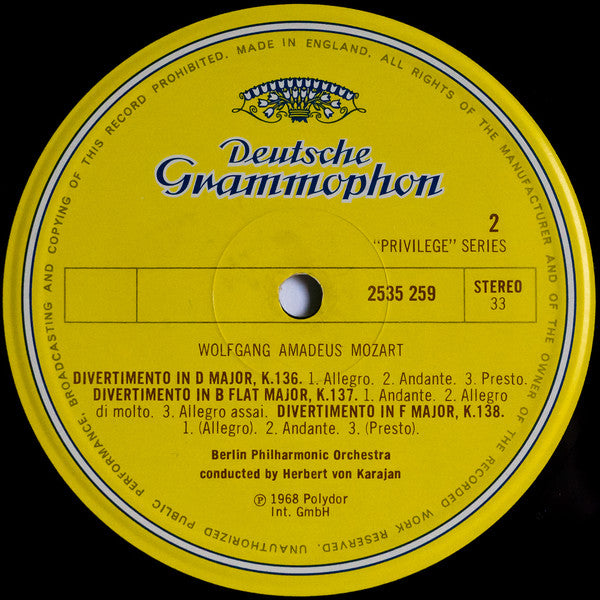 Mozart* - Berlin Philharmonic*, Herbert von Karajan : Eine Kleine Nachtmusik, Serenata Notturna, Divertimenti  K.136∙135∙138 (LP, Comp, RE)