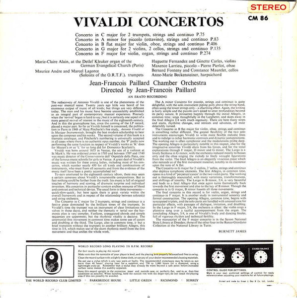 Vivaldi*, Jean-Francois Paillard Chamber Orchestra* : Concerti For Diverse Instruments (LP, Club, RE)