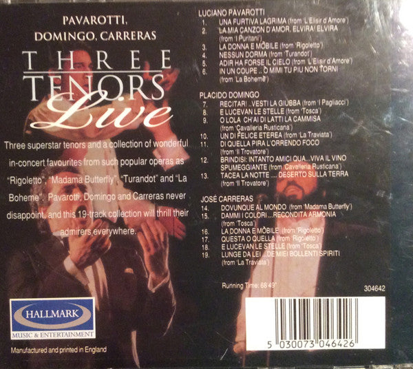 Luciano Pavarotti, Placido Domingo, José Carreras : Three Tenors Live (CD, Album)