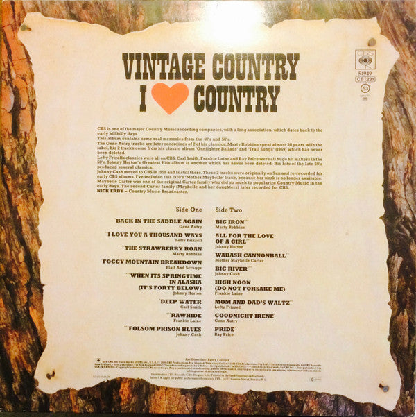 Various : I Love Country (Vintage Country) (LP, Comp)