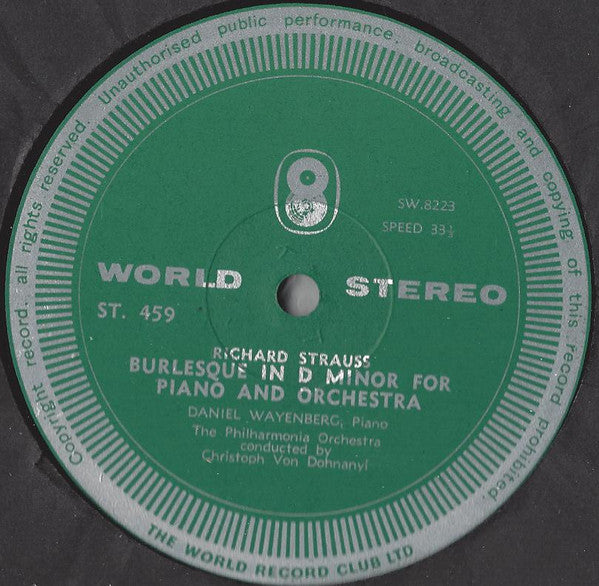 Sergei Vasilyevich Rachmaninoff / Richard Strauss, Philharmonia Orchestra Conducted By Christoph von Dohnányi , Piano Daniel Wayenberg : Rhapsody On A Theme Of Paganini / Burlesque In D Minor For Piano & Orchestra (LP, Club, RE)
