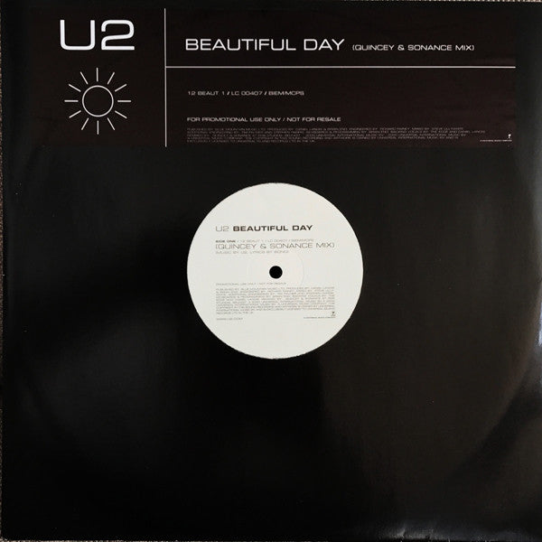 U2 : Beautiful Day (Quincey & Sonance Remix) (12", S/Sided, Single, Promo)