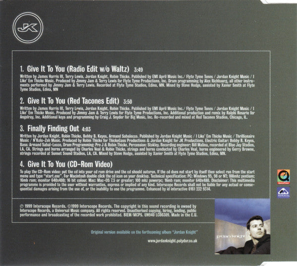 Jordan Knight : Give It To You (CD, Single, Enh)