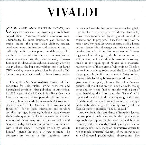 Antonio Vivaldi, Philharmonica Symphony Orchestra : The Four Seasons (CD, Album)