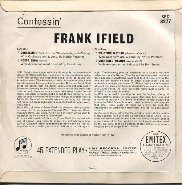 Frank Ifield : Confessin' (7", EP, Mono)