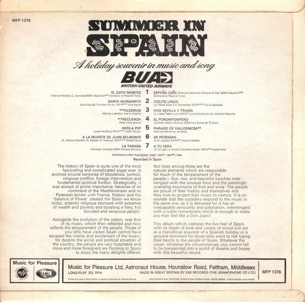 Various : Summer In Spain (LP, Comp, Mono)