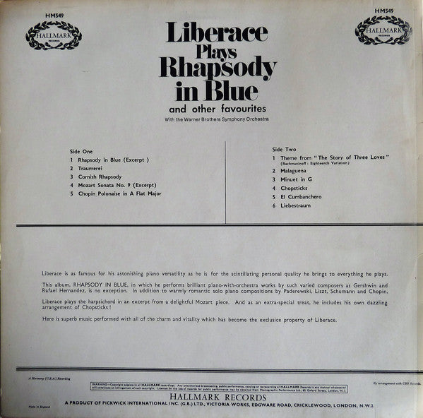 Liberace : Liberace Plays Rhapsody In Blue And Other Favorites (LP, Comp)
