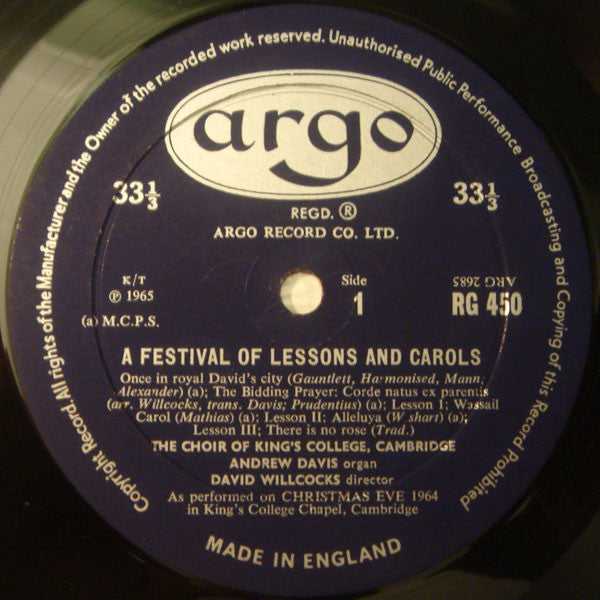 The Choir Of King's College, Cambridge* Directed By David Willcocks : A Festival Of Lessons And Carols (LP, Mono)