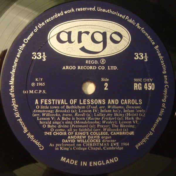 The Choir Of King's College, Cambridge* Directed By David Willcocks : A Festival Of Lessons And Carols (LP, Mono)