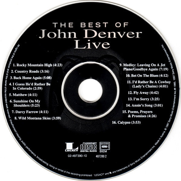 John Denver : The Best Of John Denver Live (CD, Album, Enh)