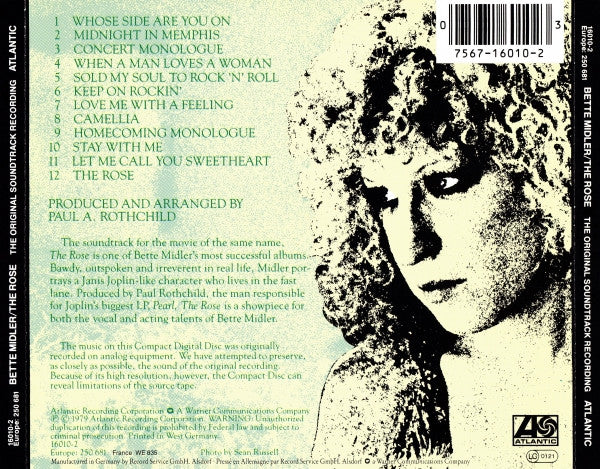 Bette Midler : The Rose (The Original Soundtrack Recording) (CD, Album, RE)