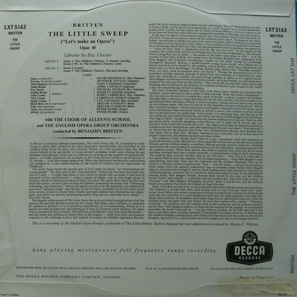 Benjamin Britten, The English Opera Group, The Choir Of Alleyn's School : The Little Sweep (Let's Make An Opera) Opus 45 (LP, Album, Mono)