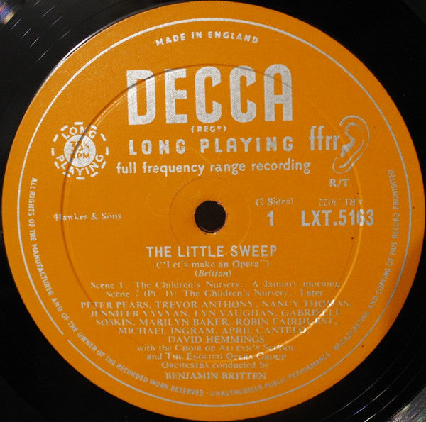 Benjamin Britten, The English Opera Group, The Choir Of Alleyn's School : The Little Sweep (Let's Make An Opera) Opus 45 (LP, Album, Mono)