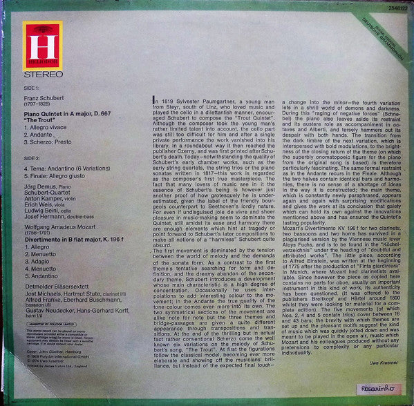 Franz Schubert - Jörg Demus • Schubert-Quartett : »The Trout« (LP, Album)