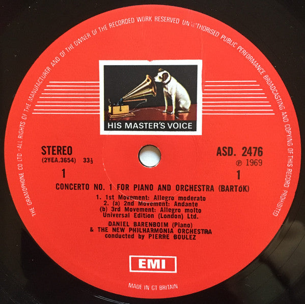 Daniel Barenboim / Pierre Boulez / New Philharmonia Orchestra / Béla Bartók : Piano Concertos Nos. 1 & 3 (LP)