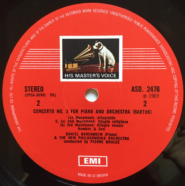 Daniel Barenboim / Pierre Boulez / New Philharmonia Orchestra / Béla Bartók : Piano Concertos Nos. 1 & 3 (LP)