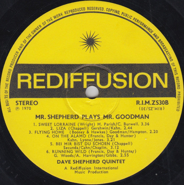 Dave Shepherd Quintet : Mr. Shepherd Plays Mr. Goodman (LP, Album)