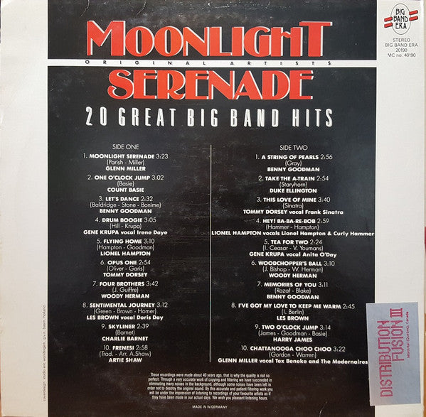 Various : Moonlight Serenade - 20 Great Big Band Hits (LP, Comp)
