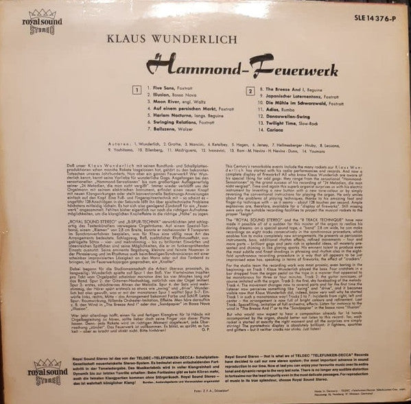 Klaus Wunderlich : Hammond-Feuerwerk (LP, Album, RE)