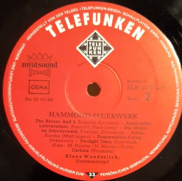 Klaus Wunderlich : Hammond-Feuerwerk (LP, Album, RE)