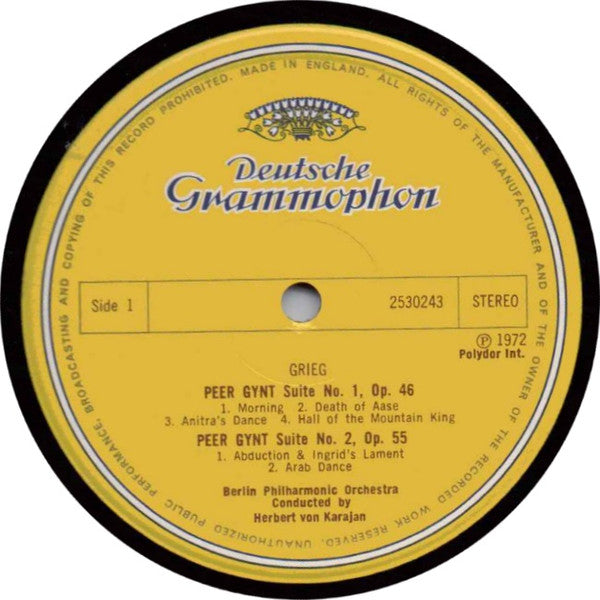 Edvard Grieg - Berlin Philharmonic Orchestra* • Herbert von Karajan : Peer Gynt-Suites 1 & 2 • Sigurd Jorsalfar (LP)