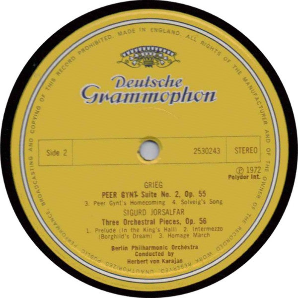Edvard Grieg - Berlin Philharmonic Orchestra* • Herbert von Karajan : Peer Gynt-Suites 1 & 2 • Sigurd Jorsalfar (LP)