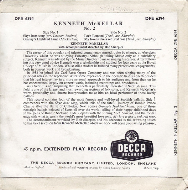 Kenneth McKellar : No. 2 (7", EP, 4 P)