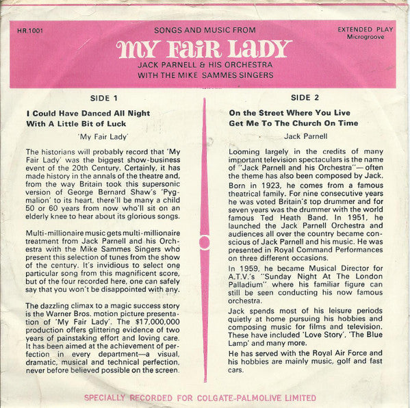 Jack Parnell & His Orchestra With Mike Sammes Singers : Songs And Music From My Fair Lady (7", EP)