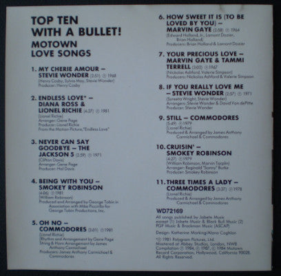 Various : Motown Love Songs - Top 10 With A Bullet (CD, Comp)