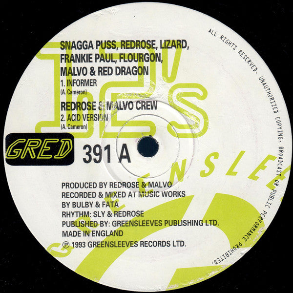 Snagga Puss / Anthony Red Rose / Daddy Lizard / Frankie Paul / Flourgon / Anthony Malvo / Red Dragon : Informer (12")