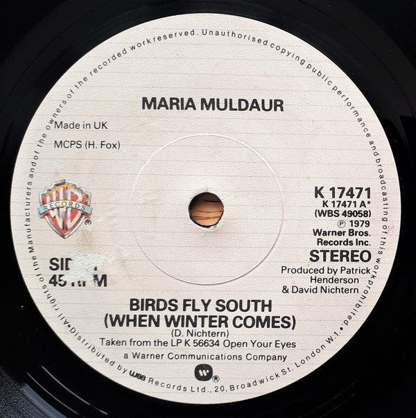 Maria Muldaur : Birds Fly South (When Winter Comes) (7", Single)