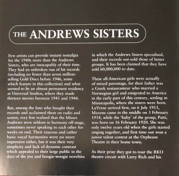 The Andrews Sisters With Guest Stars Bing Crosby • Al Jolson • Carmen Miranda • Danny Kaye (2) • Dick Haymes : The Best Of The Andrews Sisters (CD, Comp)