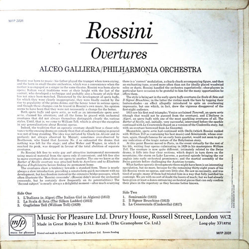 Alceo Galliera / Philharmonia Orchestra, Gioacchino Rossini : Overtures (LP, RE)