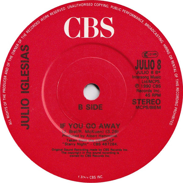 Julio Iglesias : Can't Help Falling In Love (7", Single)