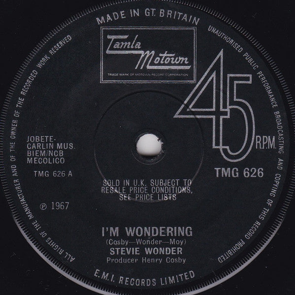 Stevie Wonder : I'm Wondering (7", Single, sol)
