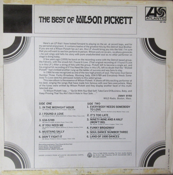 Wilson Pickett : The Best Of Wilson Pickett (LP, Comp, Mono)