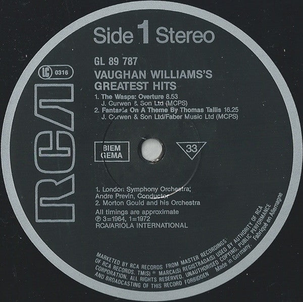 Vaughan Williams* : Vaughan Williams's Greatest Hits (LP, Comp)
