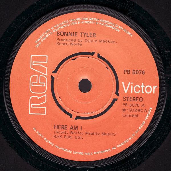 Bonnie Tyler : Here Am I  (7", Single, Kno)