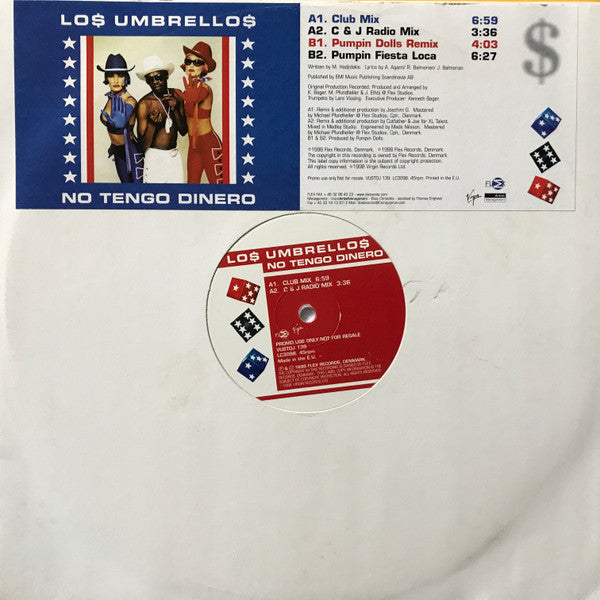 Los Umbrellos : No Tengo Dinero (12", Promo, Whi)