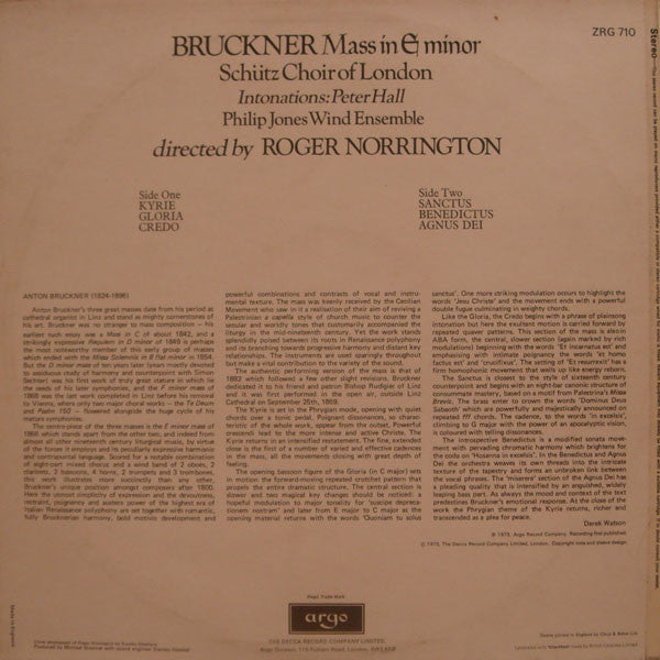 Anton Bruckner - The Schütz Choir Of London, Philip Jones Wind Ensemble, Roger Norrington : Mass In E Minor (LP)