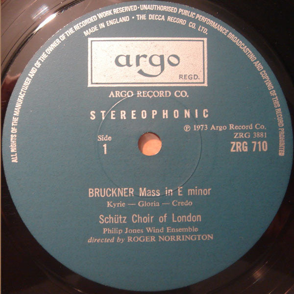Anton Bruckner - The Schütz Choir Of London, Philip Jones Wind Ensemble, Roger Norrington : Mass In E Minor (LP)