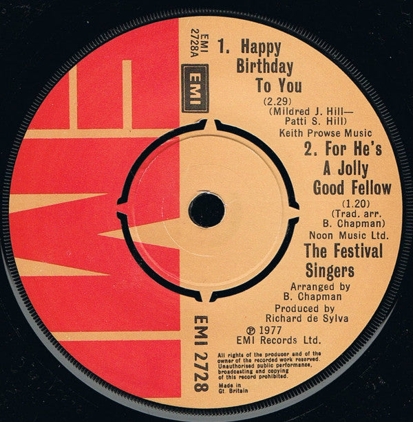 The Festival Singers : Happy Birthday To You (7", Single)