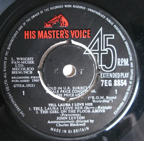 John Leyton : Tell Laura I Love Her (7", EP, Mono)
