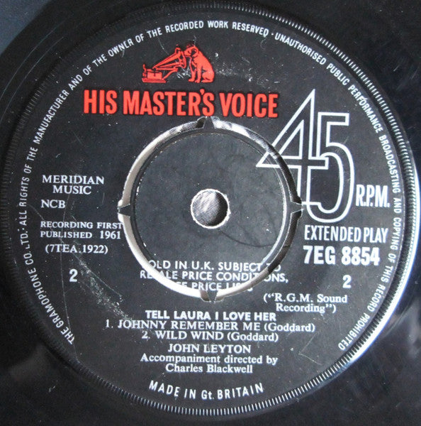 John Leyton : Tell Laura I Love Her (7", EP, Mono)